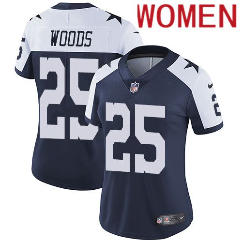 Women Dallas Cowboys #25 Xavier Woods Nike Navy Blue Throwback Alternate NFL Jersey->women nfl jersey->Women Jersey